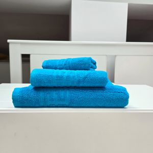 Set 3 prosoape baie Greek Border Jacquard Plush Luxury - 100% Bumbac, 500g/mp, turquoise