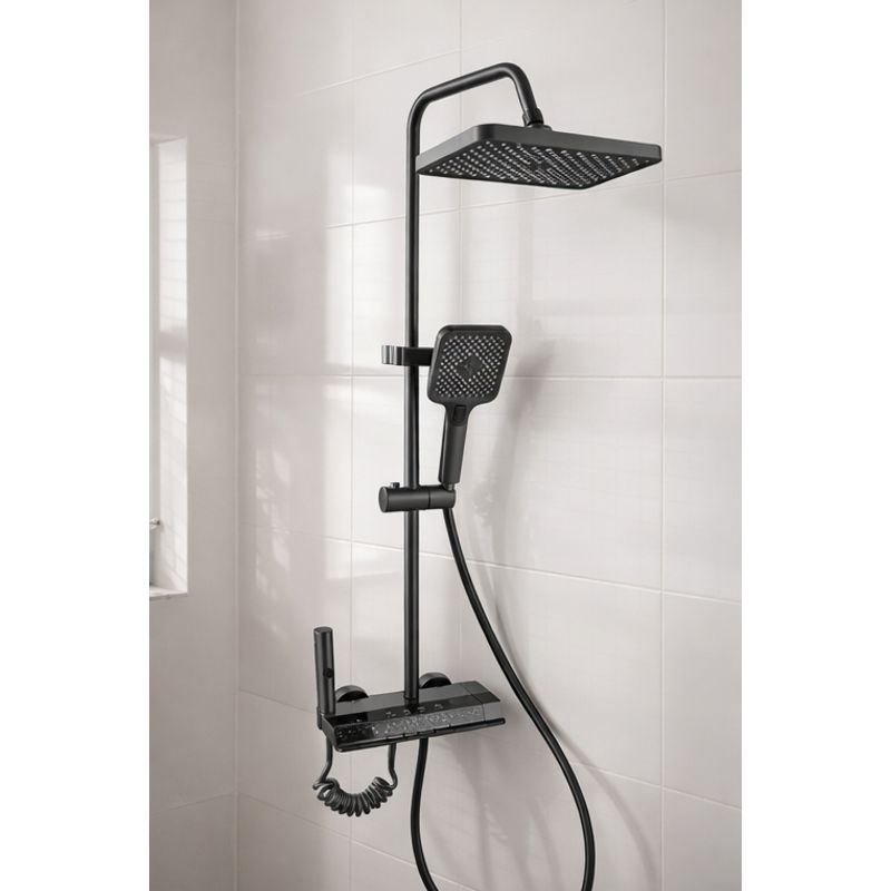 Casa si Gradina - Sanitare - Cazi si cabine de dus - Coloane si seturi de dus - Coloana de dus RAIZ Origins Flow, 4 functii, Afisaj digital, Jet reglabil, Presiune ridicata, Para de dus - Infinity.ro