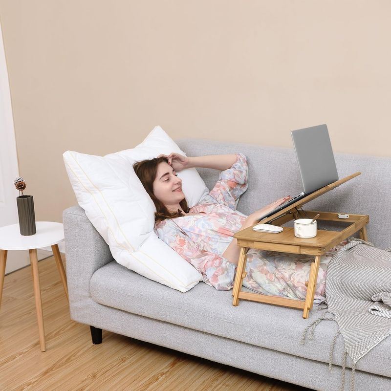 Casa si Gradina - Mobilier - Mese si birouri - Masute de cafea - Masa de pat pentru laptop, plabila si reglabila, bambus, 55x35x29 cm, maro - Infinity.ro