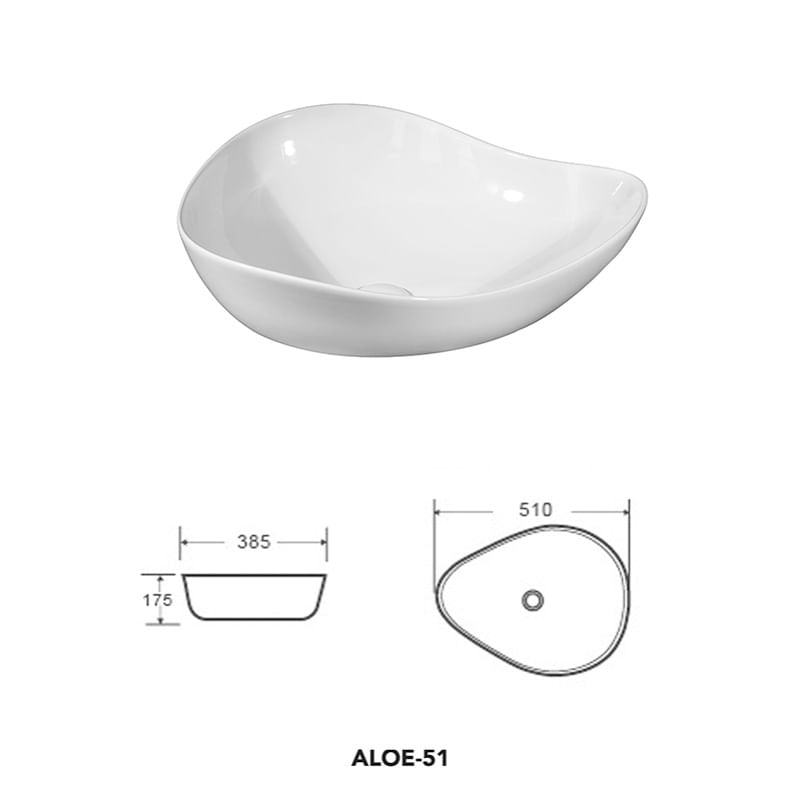 Casa si Gradina - Sanitare - Lavoar baie si accesorii - Lavoare si piedestale - Lavoar pe blat, Fluminia, Aloe-51, amorf, 51 x 40 cm, alb - Infinity.ro