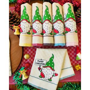 Set 2 prosoape bucatarie, Kotonia Home, decor Craciun, ivoire/rosu/verde, 40x40 cm