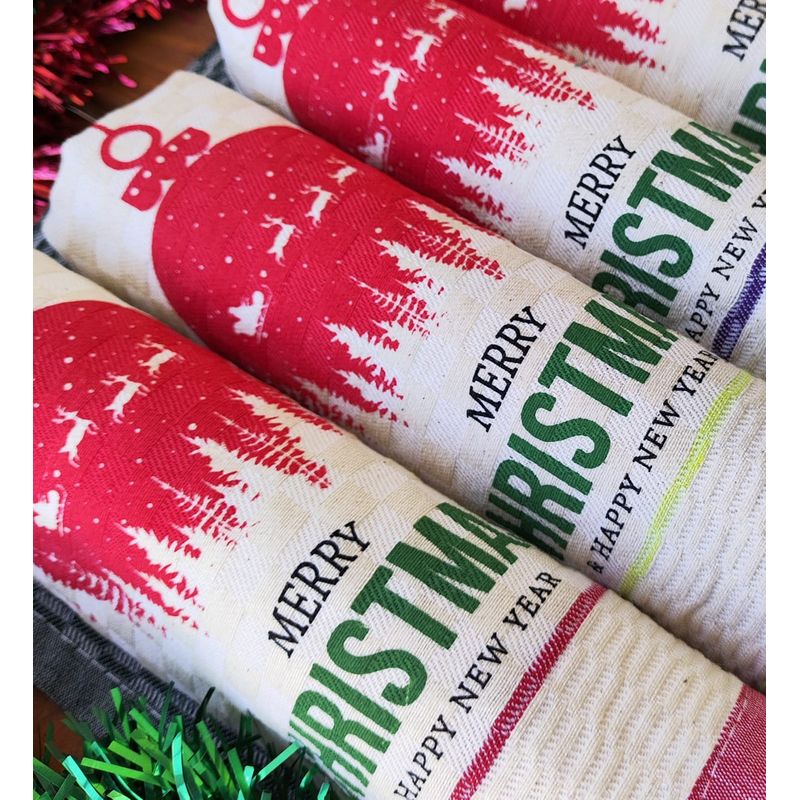 Casa si Gradina - Textile si covoare - Textile bucatarie - Set 2 prosoape bucatarie, Kotonia Home, ivoire/rosu/verde, 40x40cm - Infinity.ro