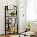 Casa si Gradina - Mobilier - Biblioteci si rafturi - Biblioteci - Biblioteca tip scara, cadru otel cu 4 polite din MDF, stil industrial, 56x34x138cm, maro rustic - Infinity.ro