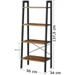 Casa si Gradina - Mobilier - Biblioteci si rafturi - Biblioteci - Biblioteca tip scara, cadru otel cu 4 polite din MDF, stil industrial, 56x34x138cm, maro rustic - Infinity.ro
