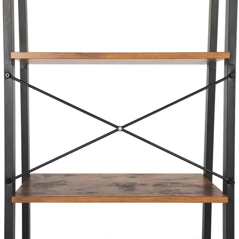 Casa si Gradina - Mobilier - Biblioteci si rafturi - Biblioteci - Biblioteca tip scara, cadru otel cu 4 polite din MDF, stil industrial, 56x34x138cm, maro rustic - Infinity.ro