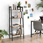 Casa si Gradina - Mobilier - Biblioteci si rafturi - Biblioteci - Biblioteca tip scara, cadru otel cu 4 polite din MDF, stil industrial, 56x34x138cm, maro rustic - Infinity.ro
