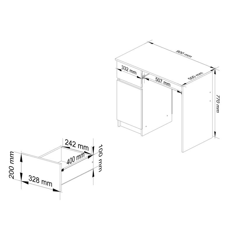 Casa si Gradina - Mobilier - Mese si birouri - Birouri - Birou computer PIKSEL, cu sertar, dulap si raft pentru tastatura, stanga, 90x50x77 cm, alb - Infinity.ro