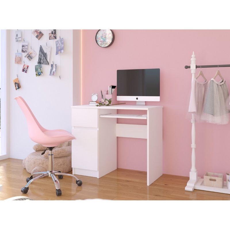 Casa si Gradina - Mobilier - Mese si birouri - Birouri - Birou computer PIKSEL, cu sertar, dulap si raft pentru tastatura, stanga, 90x50x77 cm, alb - Infinity.ro
