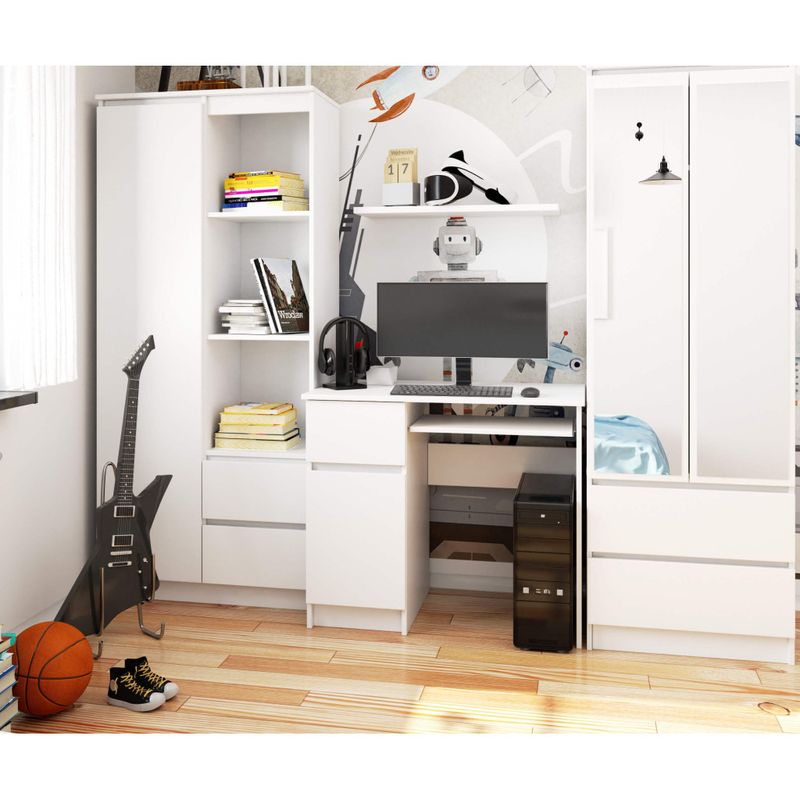 Casa si Gradina - Mobilier - Mese si birouri - Birouri - Birou computer PIKSEL, cu sertar, dulap si raft pentru tastatura, stanga, 90x50x77 cm, alb - Infinity.ro