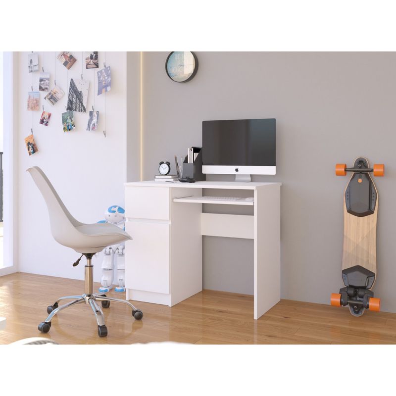 Casa si Gradina - Mobilier - Mese si birouri - Birouri - Birou computer PIKSEL, cu sertar, dulap si raft pentru tastatura, stanga, 90x50x77 cm, alb - Infinity.ro