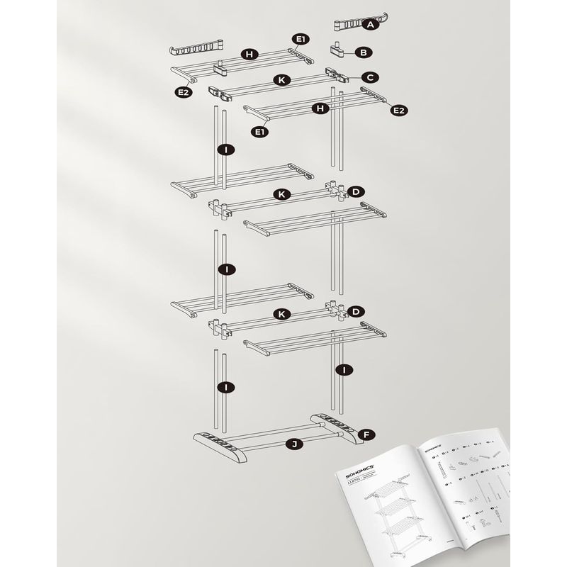 Market - Spalare si intretinere rufe - Uscatoare de rufe si accesorii - Uscator vertical pentru rufe, mobil si pliabil, cu doua umerase, 64x126x172 cm, sarcina 35kg - Infinity.ro