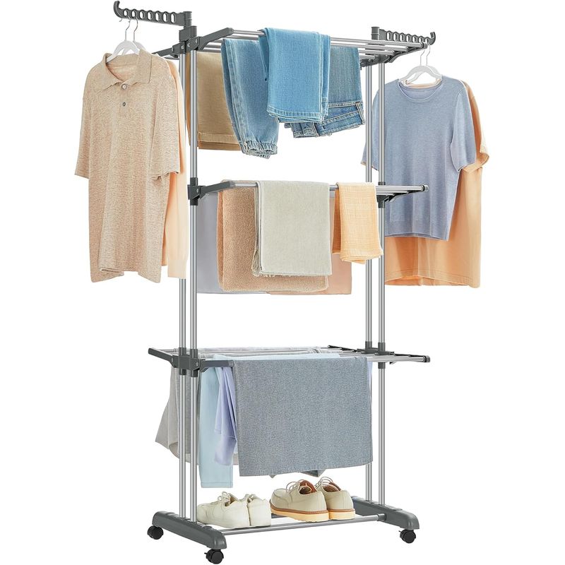 Market - Spalare si intretinere rufe - Uscatoare de rufe si accesorii - Uscator vertical pentru rufe, mobil si pliabil, cu doua umerase, 64x126x172 cm, sarcina 35kg - Infinity.ro