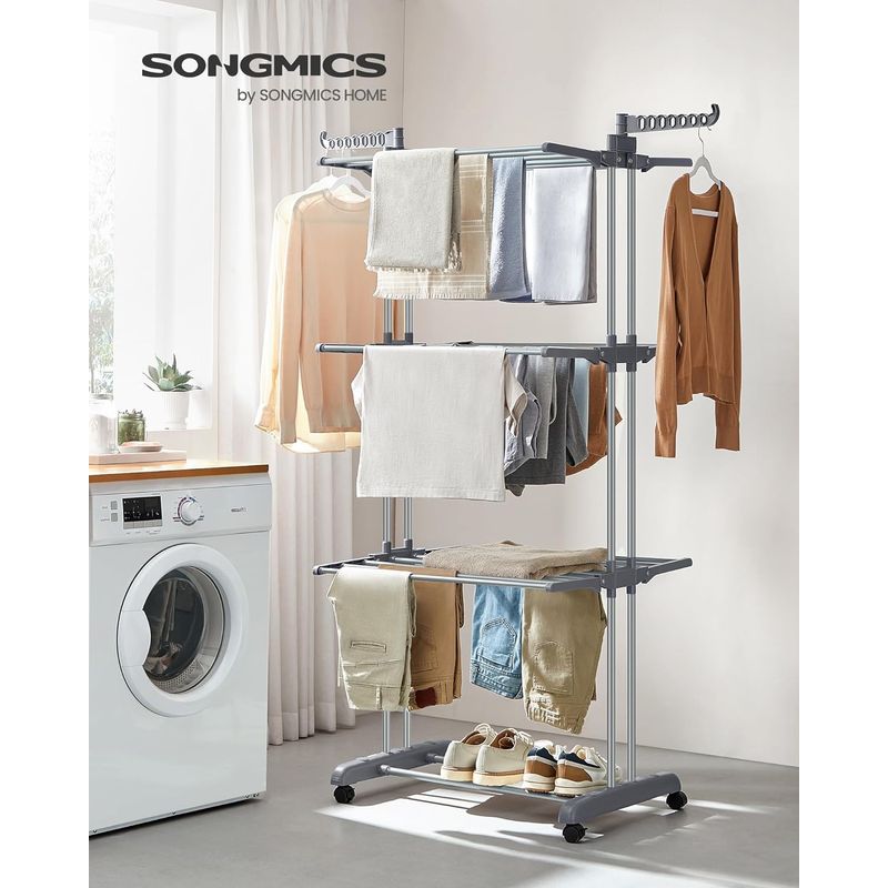 Market - Spalare si intretinere rufe - Uscatoare de rufe si accesorii - Uscator vertical pentru rufe, mobil si pliabil, cu doua umerase, 64x126x172 cm, sarcina 35kg - Infinity.ro