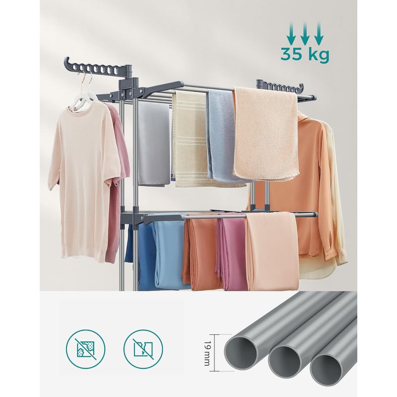 Market - Spalare si intretinere rufe - Uscatoare de rufe si accesorii - Uscator vertical pentru rufe, mobil si pliabil, cu doua umerase, 64x126x172 cm, sarcina 35kg - Infinity.ro