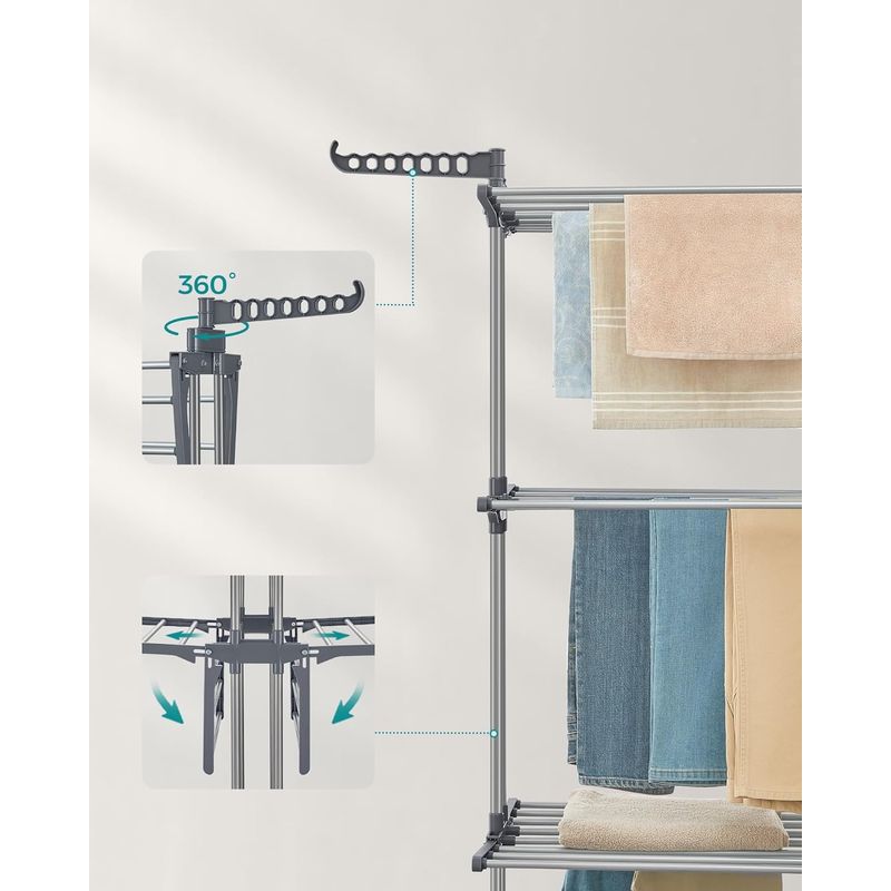 Market - Spalare si intretinere rufe - Uscatoare de rufe si accesorii - Uscator vertical pentru rufe, mobil si pliabil, cu doua umerase, 64x126x172 cm, sarcina 35kg - Infinity.ro