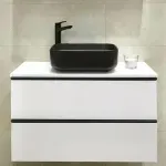 Casa si Gradina - Sanitare - Lavoar baie si accesorii - Lavoare si piedestale - Lavoar pe blat negru mat Fluminia Andra Black 38.5 cm - Infinity.ro