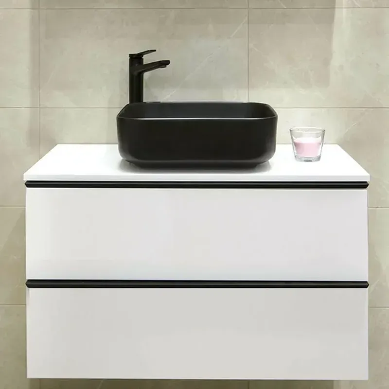 Casa si Gradina - Sanitare - Lavoar baie si accesorii - Lavoare si piedestale - Lavoar pe blat negru mat Fluminia Andra Black 38.5 cm - Infinity.ro