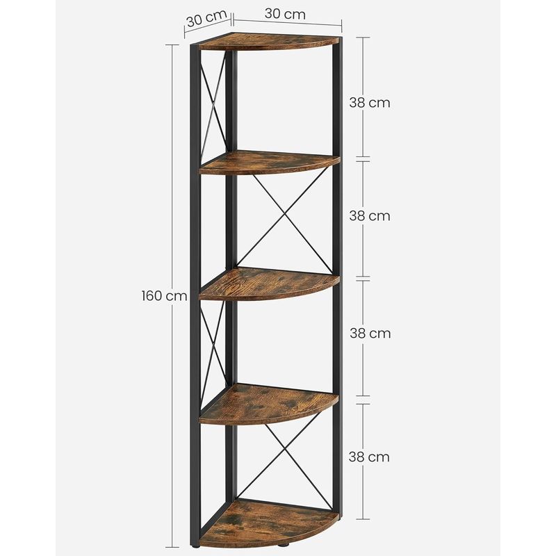 Casa si Gradina - Mobilier - Biblioteci si rafturi - Biblioteci - Biblioteca de colt cu 5 etaje, cadru metalic, stil industrial, 30x30x160 cm, maro rustic - Infinity.ro
