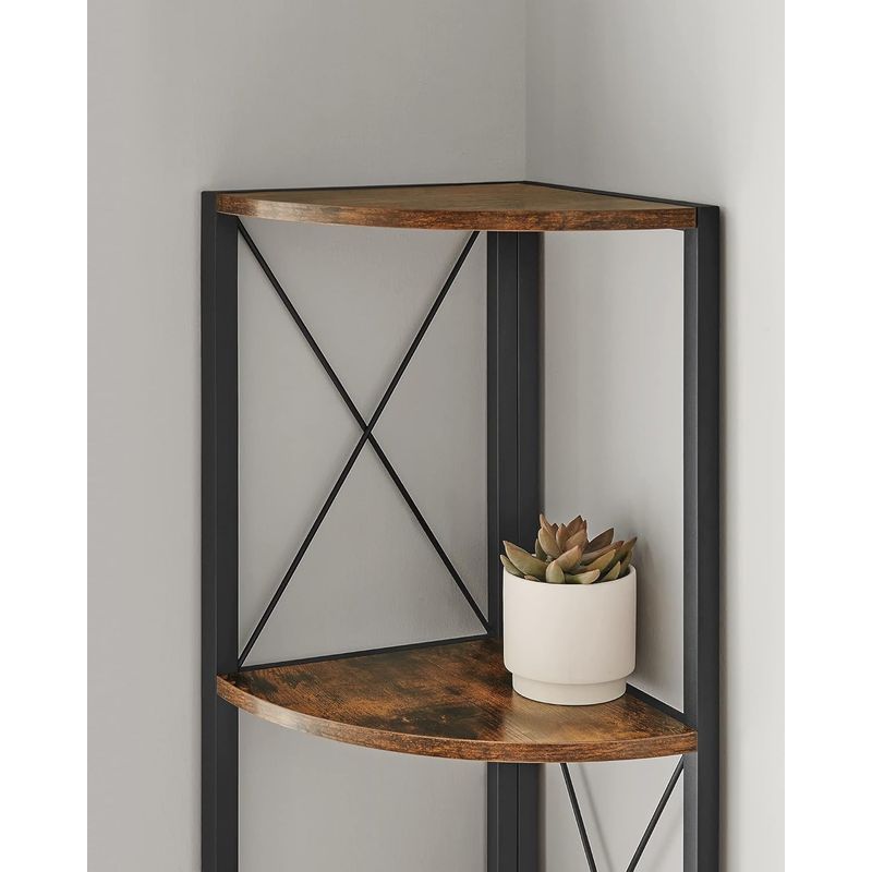 Casa si Gradina - Mobilier - Biblioteci si rafturi - Biblioteci - Biblioteca de colt cu 5 etaje, cadru metalic, stil industrial, 30x30x160 cm, maro rustic - Infinity.ro