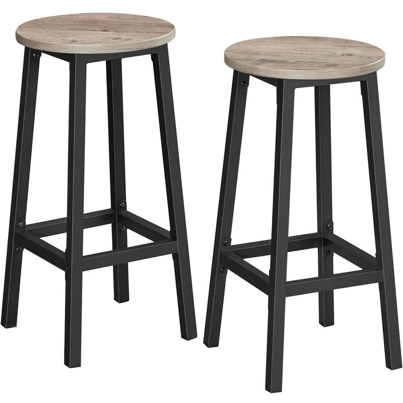 Casa si Gradina - Mobilier - Scaune si fotolii - Scaune - Set 2 scaune bar inalte, sezut rotund, cadru din otel, inaltime 65 cm, stil industrial, gri - Infinity.ro