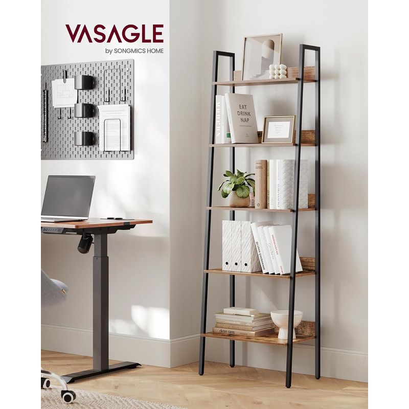 Casa si Gradina - Mobilier - Biblioteci si rafturi - Biblioteci - Biblioteca tip scara, cadru otel cu 5 polite, stil industrial, 60x30x170 cm, maro - Infinity.ro
