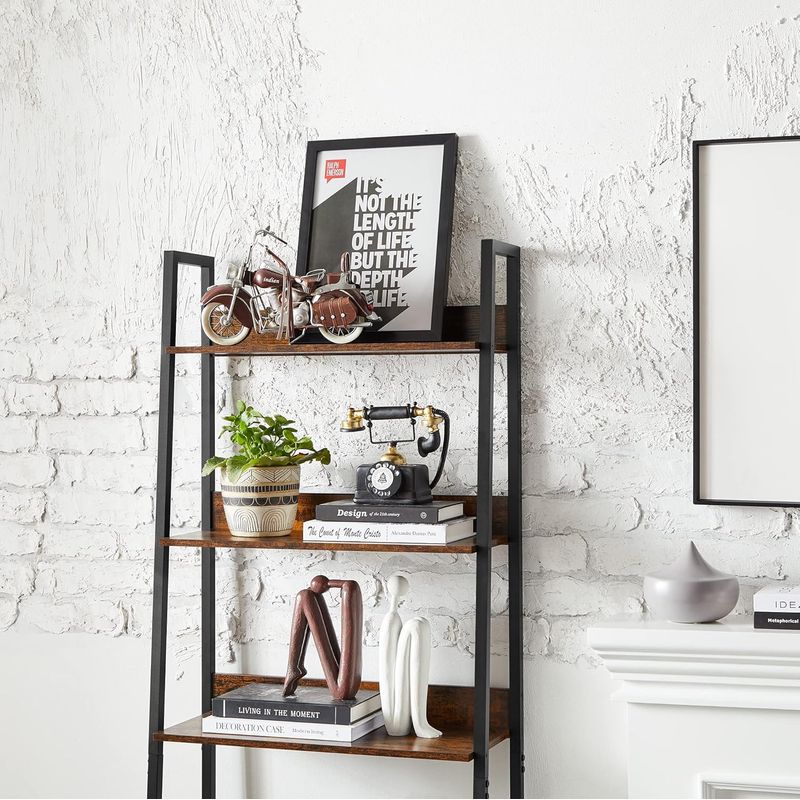 Casa si Gradina - Mobilier - Biblioteci si rafturi - Biblioteci - Biblioteca tip scara, cadru otel cu 5 polite, stil industrial, 60x30x170 cm, maro - Infinity.ro