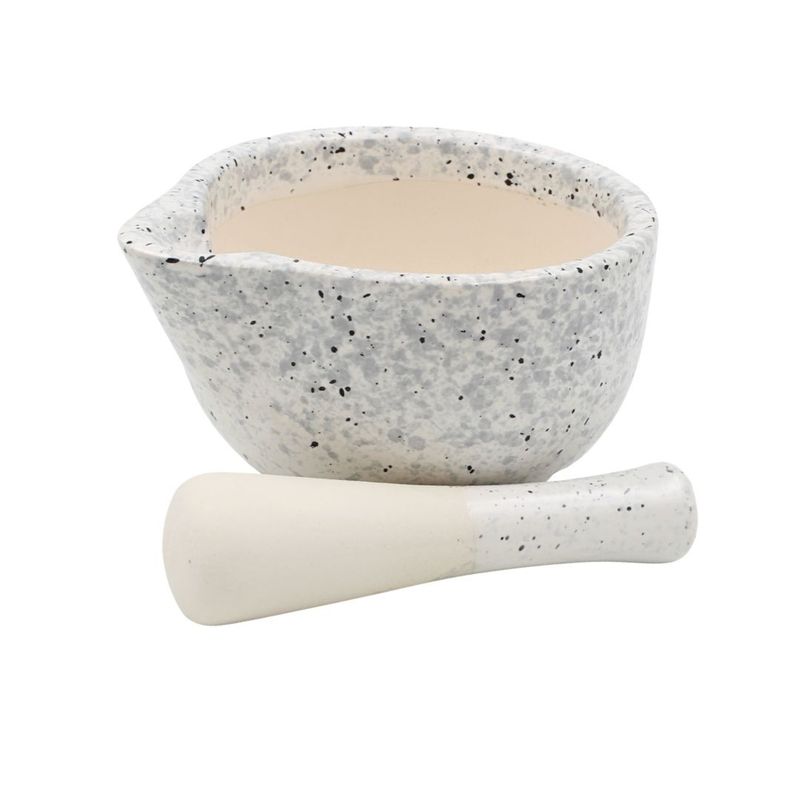 Casa si Gradina - Bucatarie si vesela - Ustensile bucatarie - Seturi ustensile de bucatarie - Mojar cu pistil, 330 ml, Excellent Houseware, ceramica, alb terrazzo - Infinity.ro