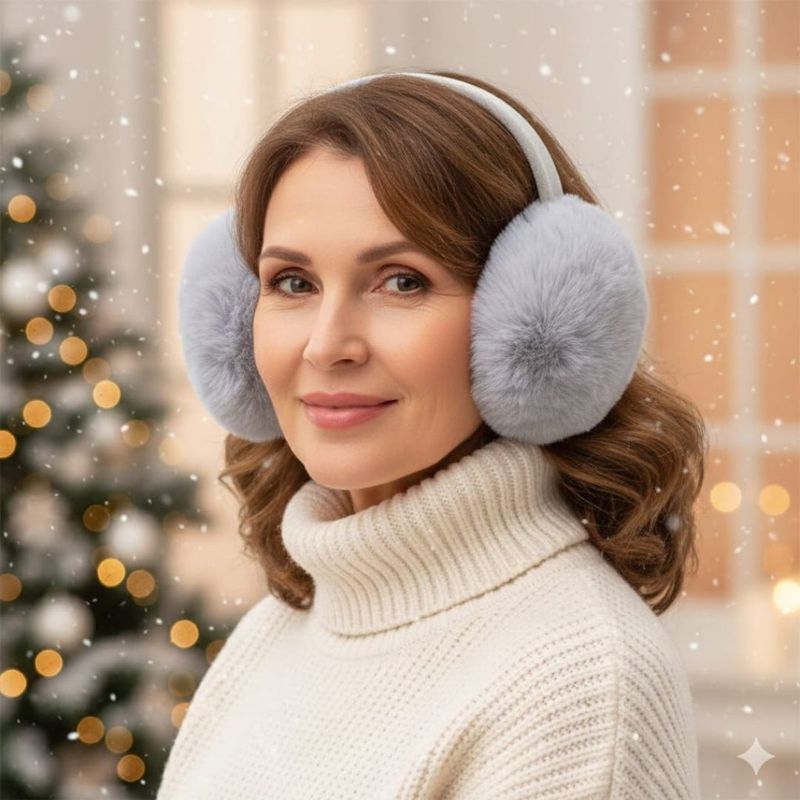 Fashion, accesorii si bijuterii - Femei - Accesorii femei - Caciuli si palarii femei - Casti pufoase marimea XXL, pentru urechi, Antonio, Ø 14 cm, culoarea gri - Infinity.ro