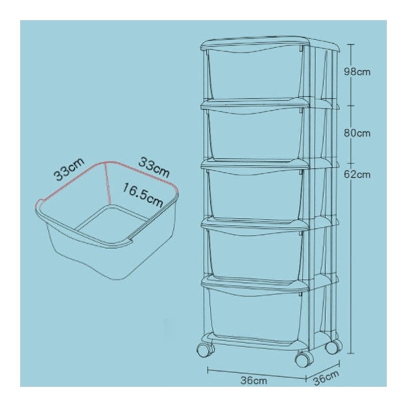 Casa si Gradina - Mobilier - Biblioteci si rafturi - Rafturi - Dulap organizator din plastic, cu 5 sertare, pe roti, Ecarla, 97x38x37 cm, PO10 - Infinity.ro
