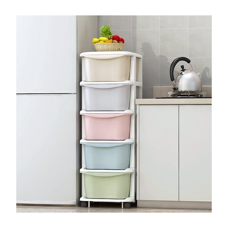 Casa si Gradina - Mobilier - Biblioteci si rafturi - Rafturi - Dulap organizator din plastic, cu 5 sertare, pe roti, Ecarla, 97x38x37 cm, PO10 - Infinity.ro