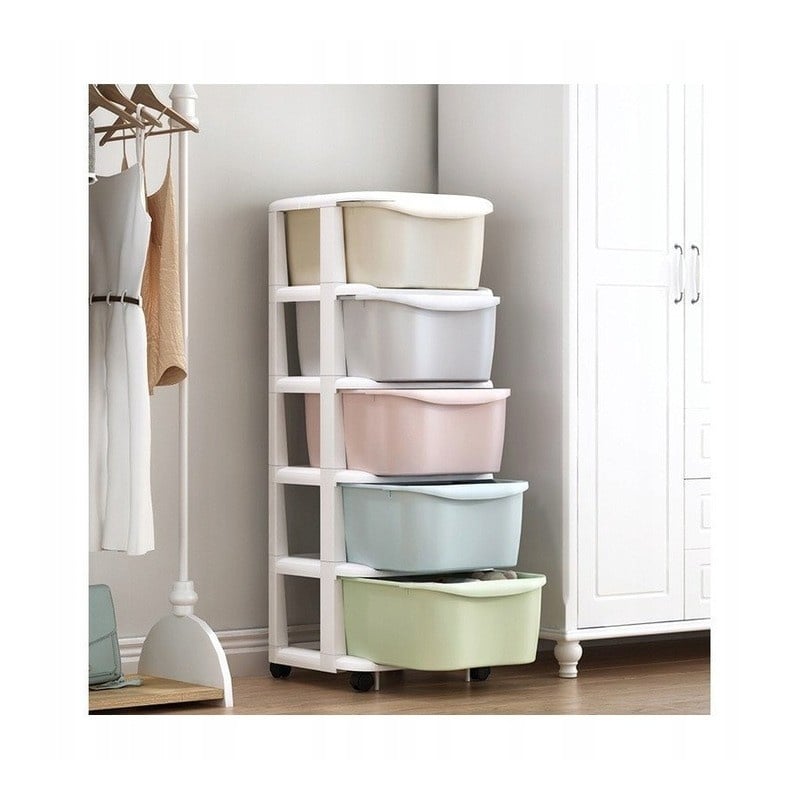 Casa si Gradina - Mobilier - Biblioteci si rafturi - Rafturi - Dulap organizator din plastic, cu 5 sertare, pe roti, Ecarla, 97x38x37 cm, PO10 - Infinity.ro