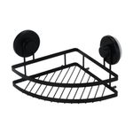 Casa si Gradina - Sanitare - Suporturi si accesorii baie - Accesorii baie - Etajera metalica de colt pentru baie, cu doua ventuze, culoare negru, 20x20x12,5 cm - Infinity.ro