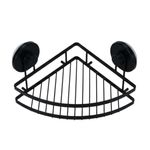 Casa si Gradina - Sanitare - Suporturi si accesorii baie - Accesorii baie - Etajera metalica de colt pentru baie, cu doua ventuze, culoare negru, 20x20x12,5 cm - Infinity.ro