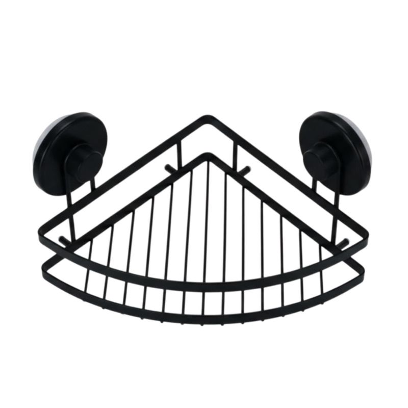 Casa si Gradina - Sanitare - Suporturi si accesorii baie - Accesorii baie - Etajera metalica de colt pentru baie, cu doua ventuze, culoare negru, 20x20x12,5 cm - Infinity.ro