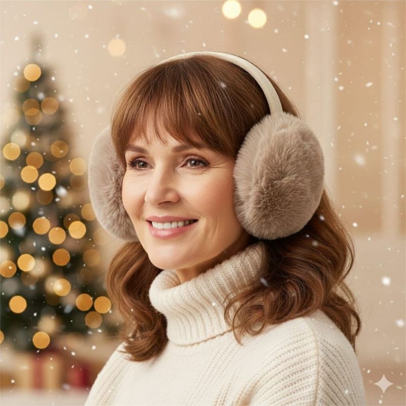 Fashion, accesorii si bijuterii - Femei - Accesorii femei - Caciuli si palarii femei - Casti pufoase marimea XXL, pentru urechi, Antonio, Ø 14 cm, culoarea taupe - Infinity.ro