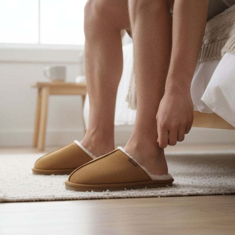 Fashion, accesorii si bijuterii - Barbati - Incaltaminte barbati - Slapi si papuci barbati - Papuci de casa imblaniti, Antonio, pentru barbati, culoarea maro, 46-47 EU - Infinity.ro