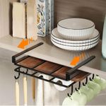 Casa si Gradina - Bucatarie si vesela - Organizare si depozitare bucatarie - Suporturi tacamuri si vase - Organizator de bucatarie, suspendat, din metal, cu raft si carlige, Ecarla, culoarea negru, 25×25 ×9,7 cm, OR116CZ - Infinity.ro