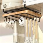 Casa si Gradina - Bucatarie si vesela - Organizare si depozitare bucatarie - Suporturi tacamuri si vase - Organizator de bucatarie, suspendat, din metal, cu raft si carlige, Ecarla, culoarea negru, 25×25 ×9,7 cm, OR116CZ - Infinity.ro