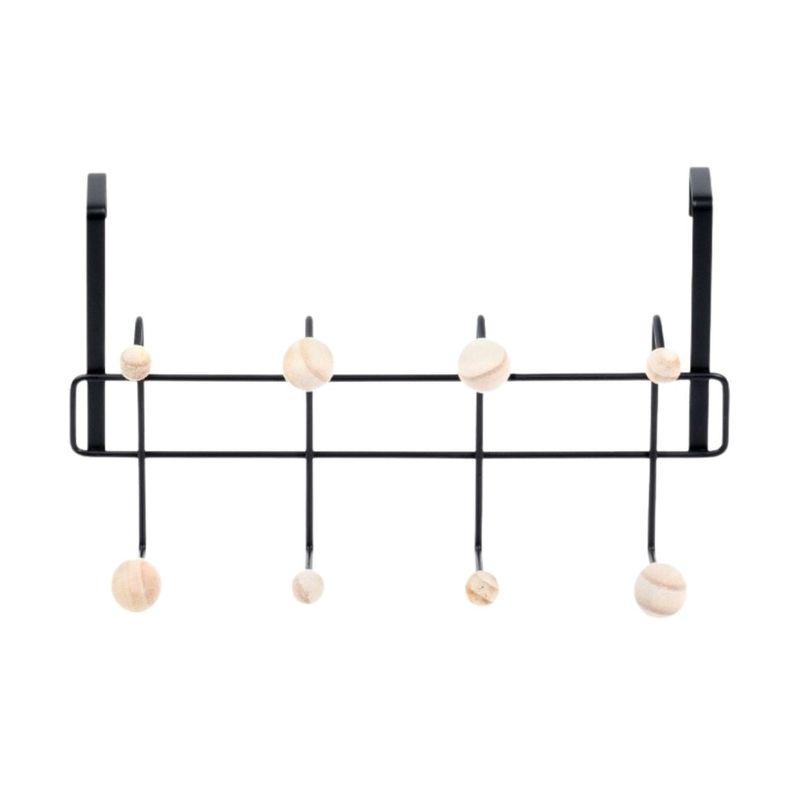 Casa si Gradina - Mobilier - Organizare si depozitare - Cuiere - Cuier cu suport pentru usa din metal negru, cu butoni din lemn 40x22 cm - Infinity.ro