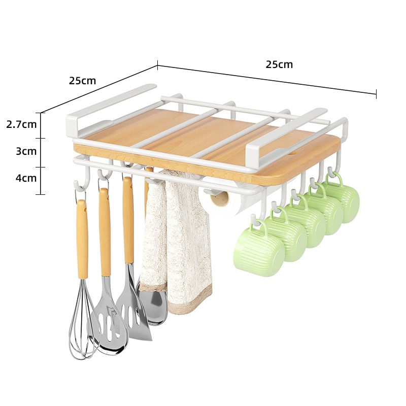Casa si Gradina - Bucatarie si vesela - Organizare si depozitare bucatarie - Suporturi tacamuri si vase - Organizator de bucatarie, suspendat, din metal, cu raft si carlige pentru ustensile si cani, Ecarla, alb, 25×25×9,7 cm - Infinity.ro
