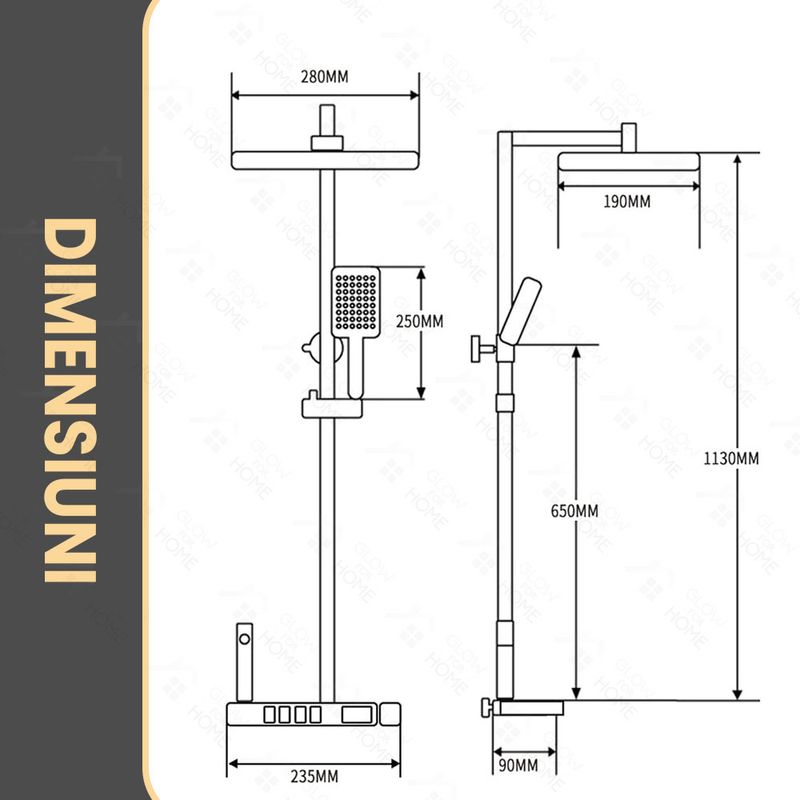 Casa si Gradina - Sanitare - Cazi si cabine de dus - Coloane si seturi de dus - Set Coloana Dus, GlowforHome, montare pe perete, 4 moduri de picurare, dus fix tip ploaie, dus mobil de mana, crom - Infinity.ro