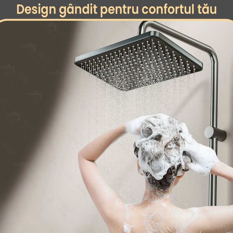 Casa si Gradina - Sanitare - Cazi si cabine de dus - Coloane si seturi de dus - Set Coloana Dus, GlowforHome, montare pe perete, 4 moduri de picurare, dus fix tip ploaie, dus mobil de mana, crom - Infinity.ro
