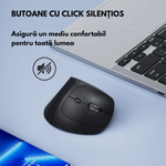 PC, gaming si accesorii - Periferice PC - Mouse - Mouse Vertical Wireless Ergonomic, QOVA®, Conectare prin Bluetooth 5.0 & USB 2.4GHz, Silentios, 2400 DPI Reglabil - Infinity.ro