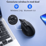 PC, gaming si accesorii - Periferice PC - Mouse - Mouse Vertical Wireless Ergonomic, QOVA®, Conectare prin Bluetooth 5.0 & USB 2.4GHz, Silentios, 2400 DPI Reglabil - Infinity.ro