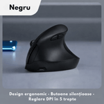 PC, gaming si accesorii - Periferice PC - Mouse - Mouse Vertical Wireless Ergonomic, QOVA®, Conectare prin Bluetooth 5.0 & USB 2.4GHz, Silentios, 2400 DPI Reglabil - Infinity.ro
