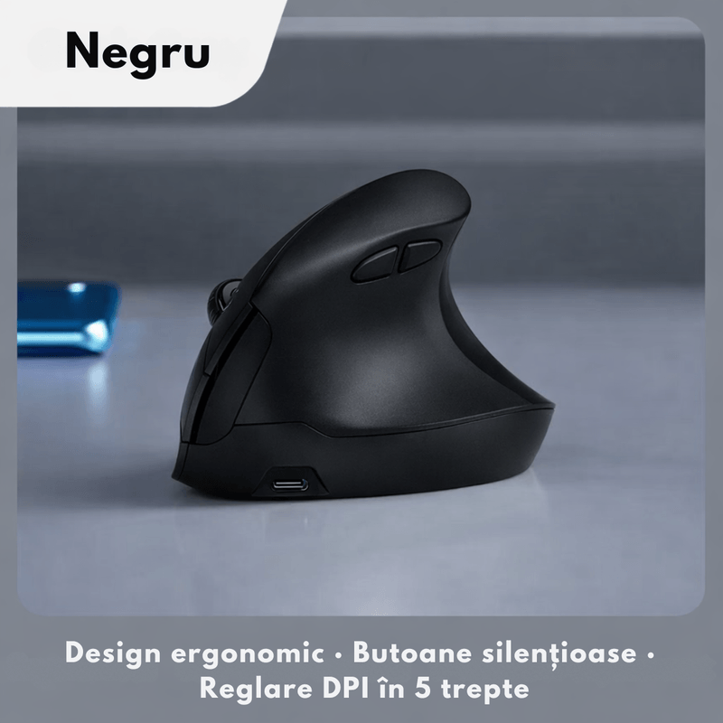 PC, gaming si accesorii - Periferice PC - Mouse - Mouse Vertical Wireless Ergonomic, QOVA®, Conectare prin Bluetooth 5.0 & USB 2.4GHz, Silentios, 2400 DPI Reglabil - Infinity.ro
