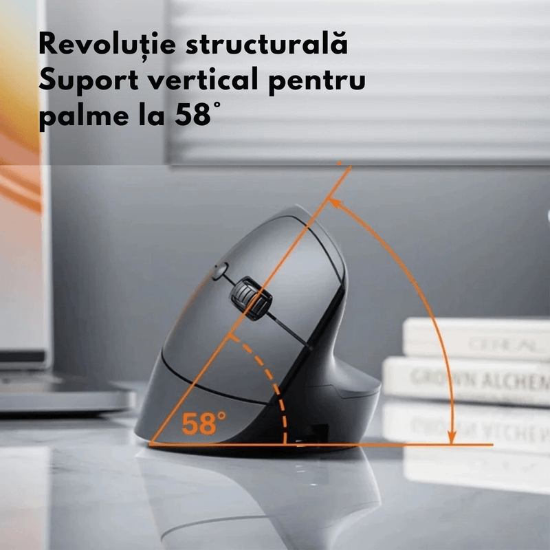 PC, gaming si accesorii - Periferice PC - Mouse - Mouse Vertical Wireless Ergonomic, QOVA®, Conectare prin Bluetooth 5.0 & USB 2.4GHz, Silentios, 2400 DPI Reglabil - Infinity.ro