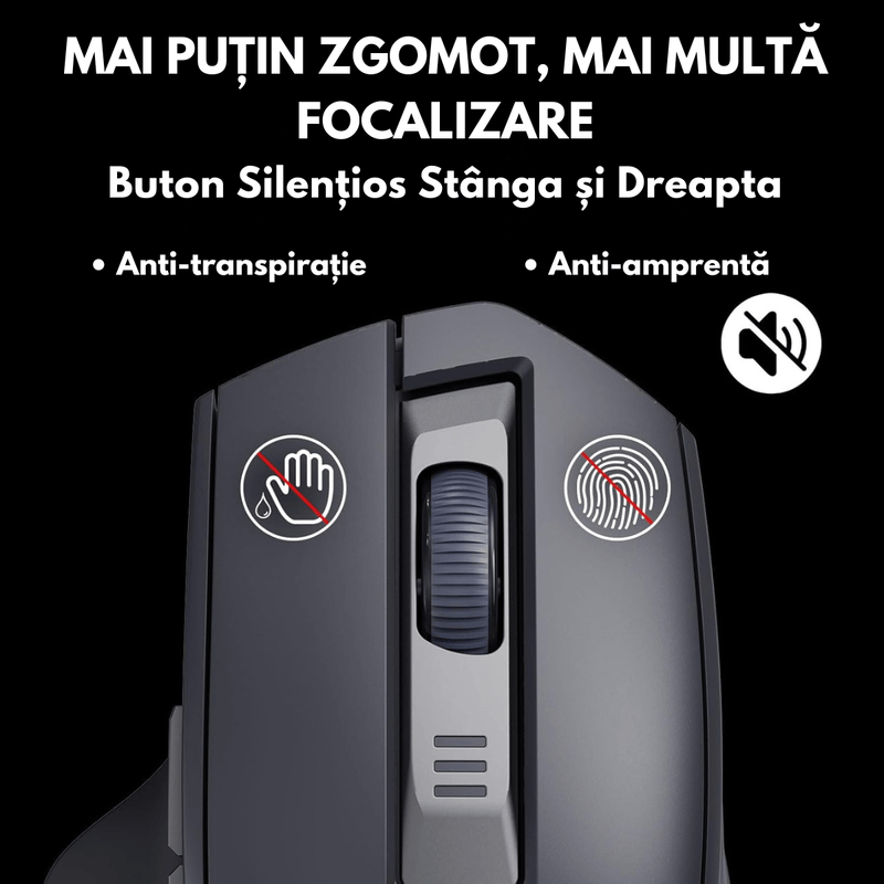 PC, gaming si accesorii - Periferice PC - Mouse - Mouse Wireless Reincarcabil Ergonomic, QOVA®, 2.4GHz, Silentios, 2400 DPI Reglabil, 5 Butoane, Reincarcabil USB-C - Infinity.ro