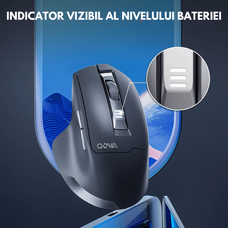 PC, gaming si accesorii - Periferice PC - Mouse - Mouse Wireless Reincarcabil Ergonomic, QOVA®, 2.4GHz, Silentios, 2400 DPI Reglabil, 5 Butoane, Reincarcabil USB-C - Infinity.ro