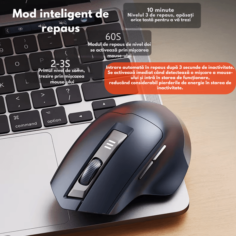 PC, gaming si accesorii - Periferice PC - Mouse - Mouse Wireless Reincarcabil Ergonomic, QOVA®, 2.4GHz, Silentios, 2400 DPI Reglabil, 5 Butoane, Reincarcabil USB-C - Infinity.ro